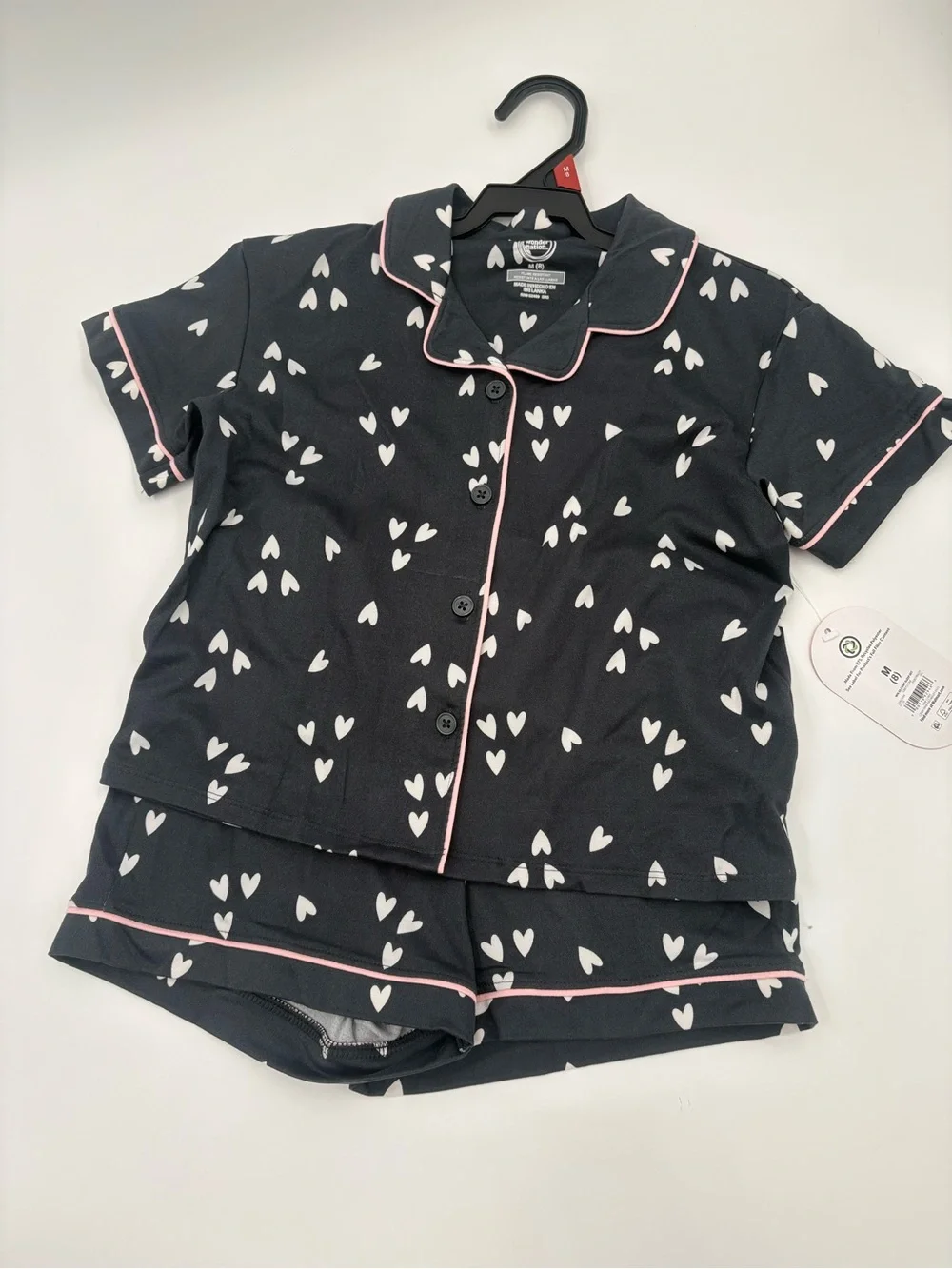 Wonder Nation Girls Size 8 Heart Pajama Short Set‎ NWT Black Pink